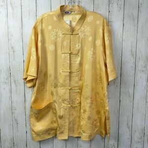 Women's NWT Gold Chinese Tang Style Dragon Shirt Frog Button Jacket Size XXL